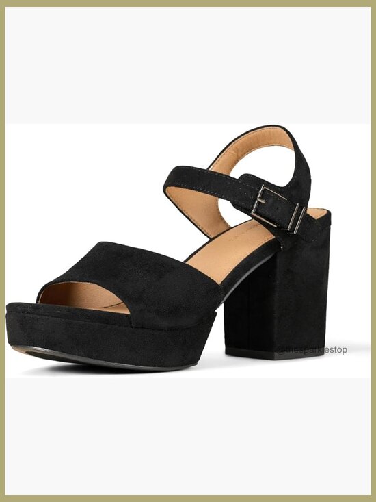 Shoes - Women's Platform Ankle Strap Block Heel Sandals - Faux Suede, Memory Foam
